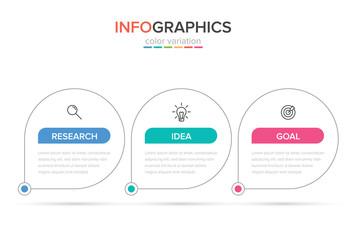 Concept of arrow business model with 3 successive steps. Three colorful rectangular elements. Timeline design for brochure, presentation. Infographic design layout.