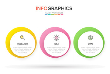 Concept of arrow business model with 3 successive steps. Three colorful rectangular elements. Timeline design for brochure, presentation. Infographic design layout.