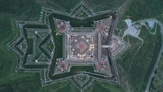 Aerial drone view of Forte Nossa Senhora da Graca fort in Elvas, Portugal