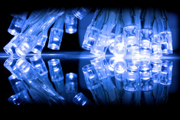Blue futuristic LED lights closeup