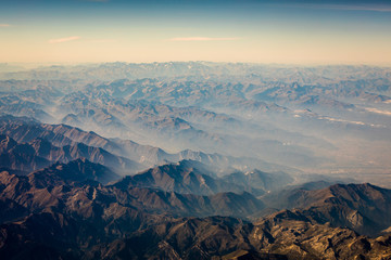 Wide aerial view of Alps in the morning