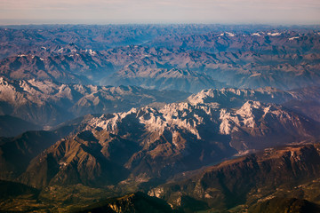 Aerial landscape view of the Alps in morning