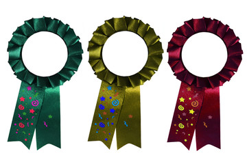 Three coloured rosettes