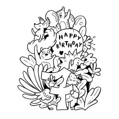 Coloring book cute animals doodle