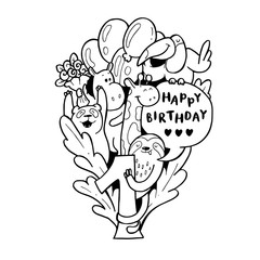 Coloring book cute animals doodle