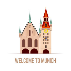 Fototapeta na wymiar Welcome to Munich - vector illustration Old town hall icon