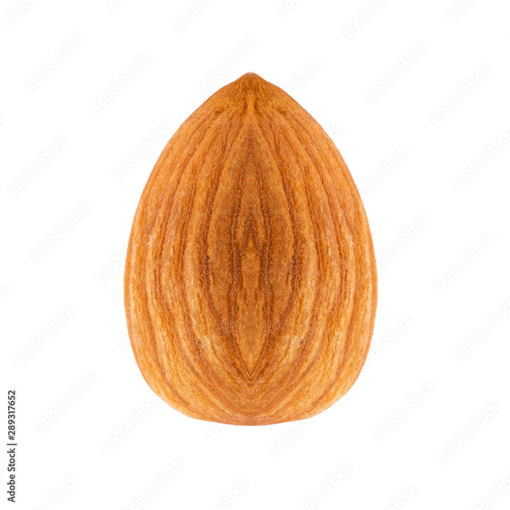 Poster almonds close-up. macro shot. isolated on white
