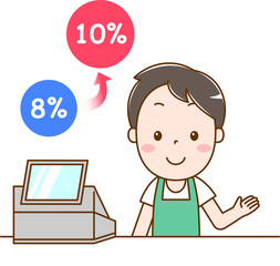 軽減税率を説明する男性店員