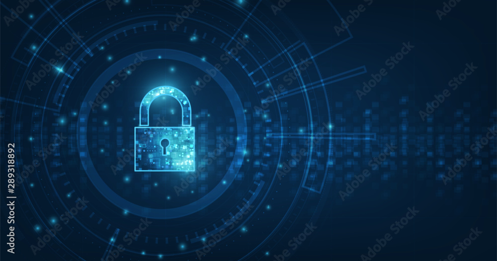 Poster padlock with keyhole icon in personal data security illustrates cyber data or information privacy id