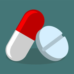 Vector illustration of two pills on blue background