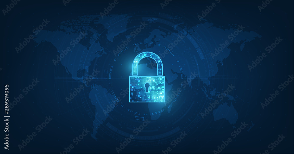 Poster padlock with keyhole icon in personal data security illustrates cyber data or information privacy id