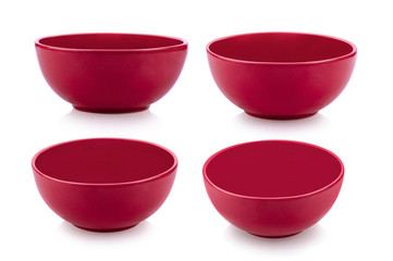set of red bowl isolated on white background