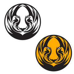 Vector tiger head, face for retro logos, emblems, badges, labels template and t-shirt vintage design element. Isolated on white background