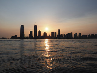 Jersey City skyline during sunset.