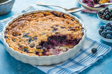 Lemon, blueberry and blackberry clafoutis - delicious baked fruit dessert