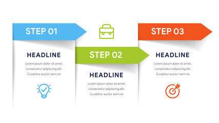 Vector paper arrows infographic, banners diagram, labels graph, stickers presentation chart. Business concept with 3 options, parts, steps, processes. Slide template.