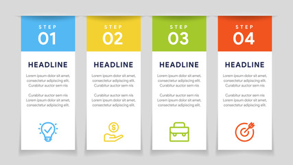 Vector paper arrows infographic, banners diagram, labels graph, stickers presentation chart. Business concept with 4 options, parts, steps, processes. Slide template.