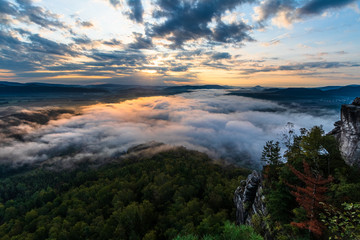 foggy sunrise