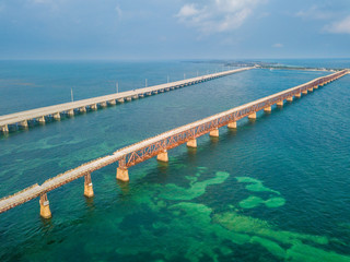 Fototapeta na wymiar Aerial photo of Florida Keys bridges