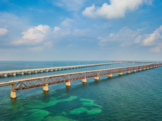 Obraz premium Aerial photo of Florida Keys bridges
