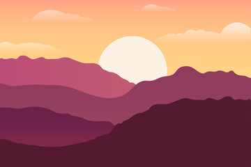 Background of mountains, hills at sunset. Beautiful nature