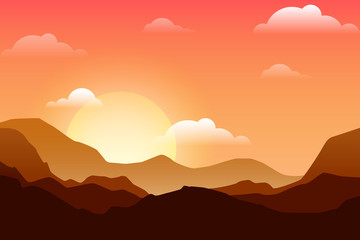 Background of mountains, hills at sunset. Beautiful nature