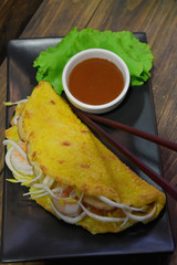 Bread with sauce and cream on a beautiful tray to eat  in food exhibition. food and travel concept.