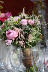 Bouquet with roses. Beautiful bouquet for the holiday. Photo background for Valentine's Day, wedding and other holidays.