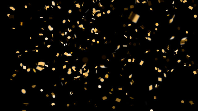 Falling golden confetti on an black background