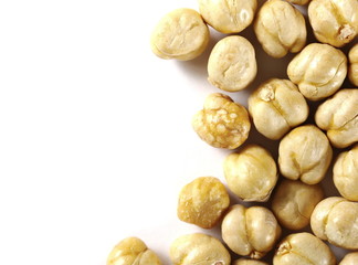 Chickpeas macro isolated on white background, top view