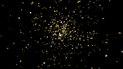 Explosion of gold confetti on an black background