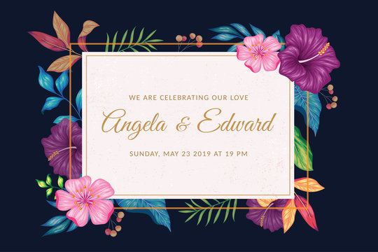 Rectangle vintage floral wedding invitation