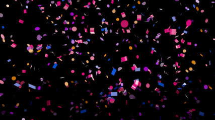 Falling multi-colored confetti on an black background