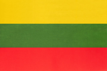 Lithuania national fabric flag textile background. Symbol of international world european country