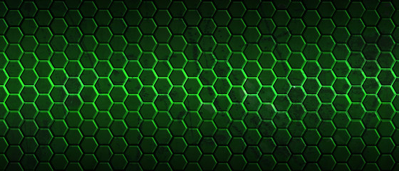 dark green hexagon background and green light - 289331456