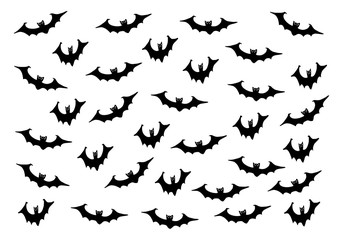Halloween black bat icon set. Bats Silhouettes. Halloween symbol.