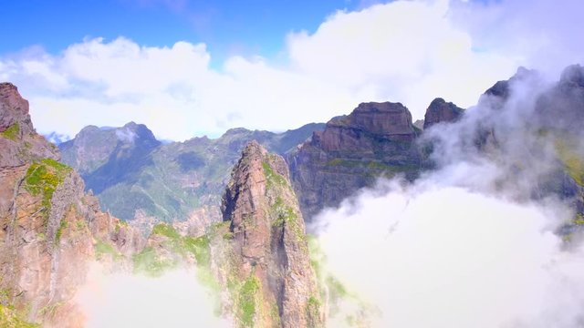 Clouds over the mountains on Madeira island at the Ninho da Manta, or Eagle’s Nest. Fast forward clip.