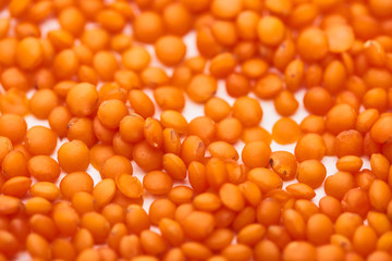 close up view of raw red lentil seeds