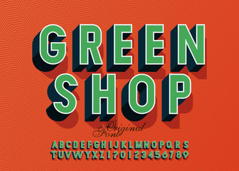 Vector Modern Logo Green Shop with 3D Font.