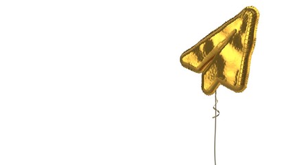 gold balloon symbol of paper plane on white background
