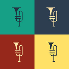 Color Musical instrument trumpet icon isolated on color background. Vintage style drawing. Vector Illustration © Oksana