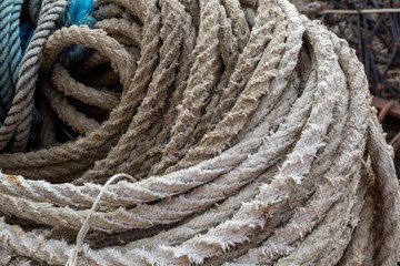 Detail of used and wasted old ropes
