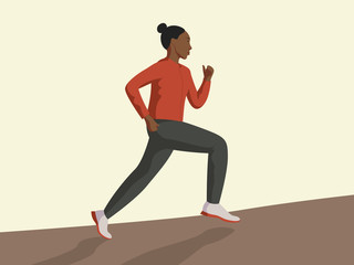 Colorful vector illustration of a young woman running uphill in sneakers