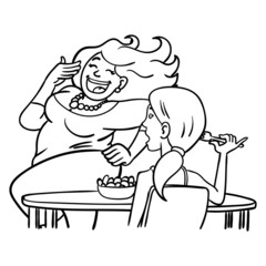 chubby woman struts happily past a thin woman and plays with me her hair. Body positivity, fat, self-confidence. comic, illustration.