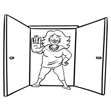 Big Bouncer Woman Standing In Front Of An Open Door And Holding Up Her Hand Stop Distance No Entry Vip Comic Illustration Vector Stock Vector Adobe Stock