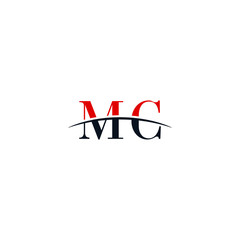 Initial letter MC, overlapping movement swoosh horizon logo company design inspiration in red and dark blue color vector