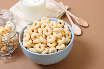 dry breakfast on the table. cornflakes