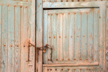 Closeup of Green Wooden Door