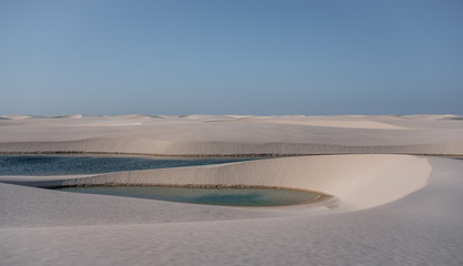 Lençois Maranhenses oasis water lake in desert with sand dunes