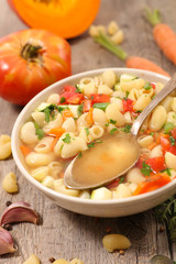 broth with pasta, tomato and pumpkin
